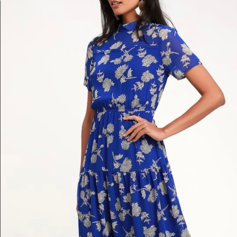 Floral Dressed Up Royal Blue Floral Print Midi Dress